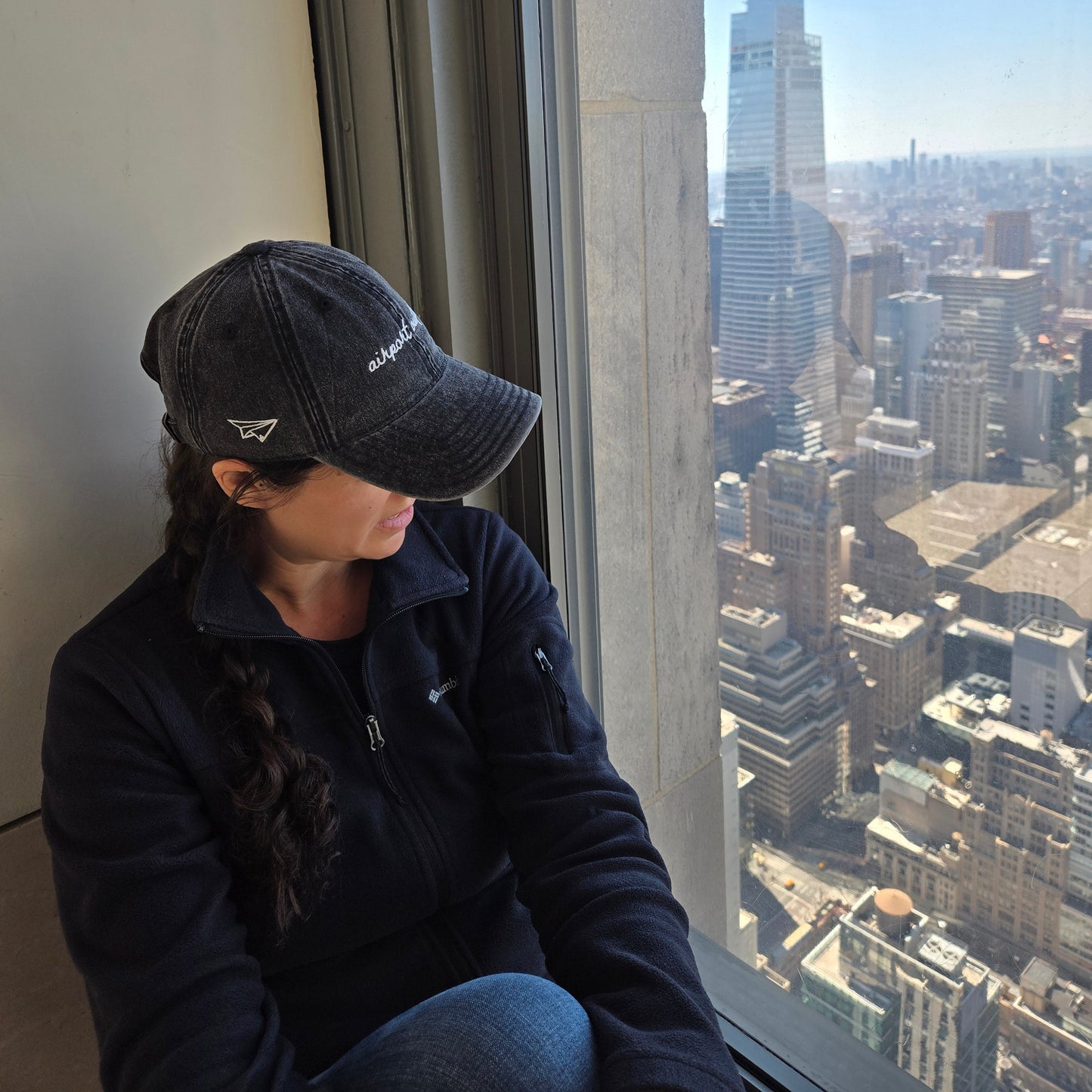 "Airport Outfit" Funny Hat for Travel Lovers - woman sitting in window