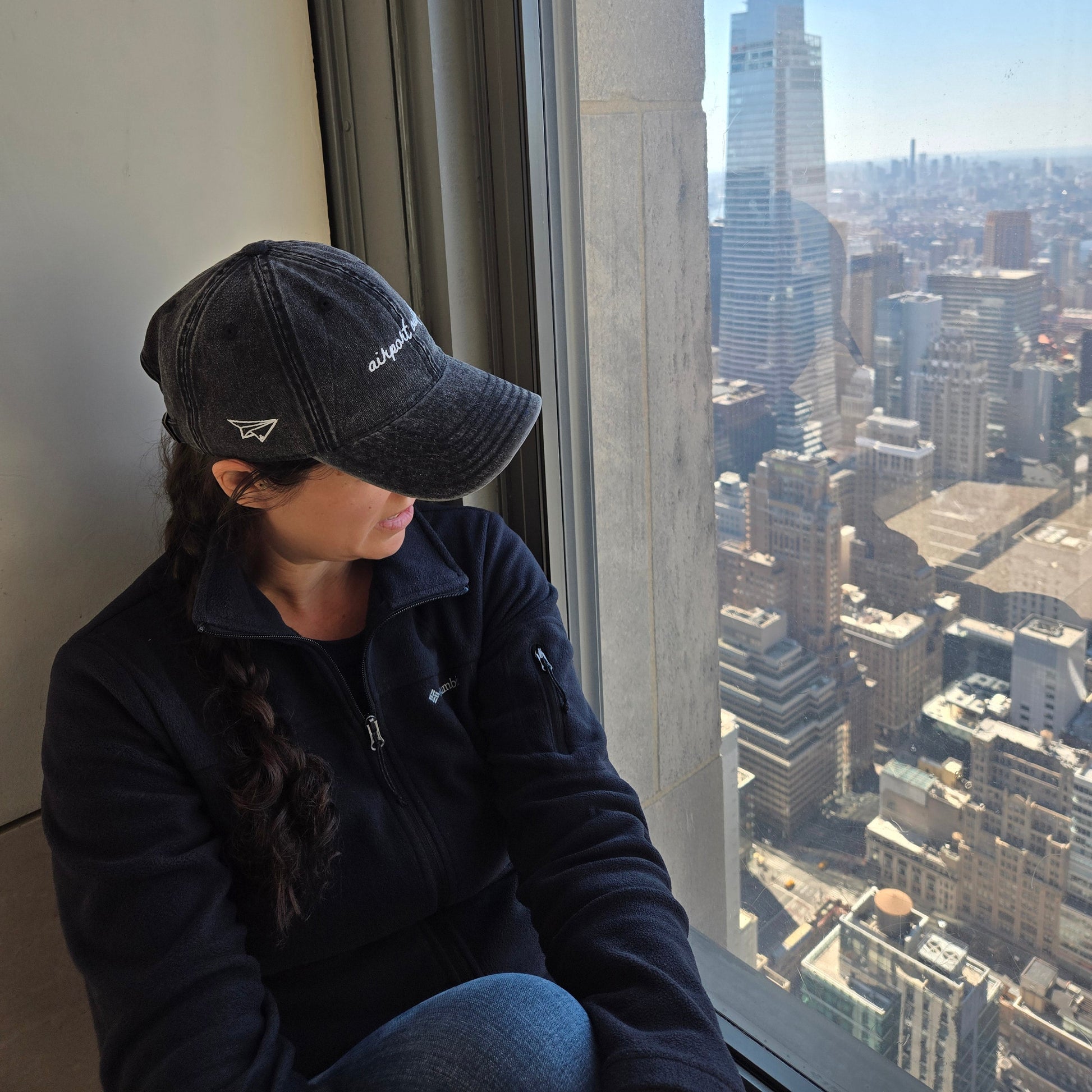 "Airport Outfit" Funny Hat for Travel Lovers - woman sitting in window