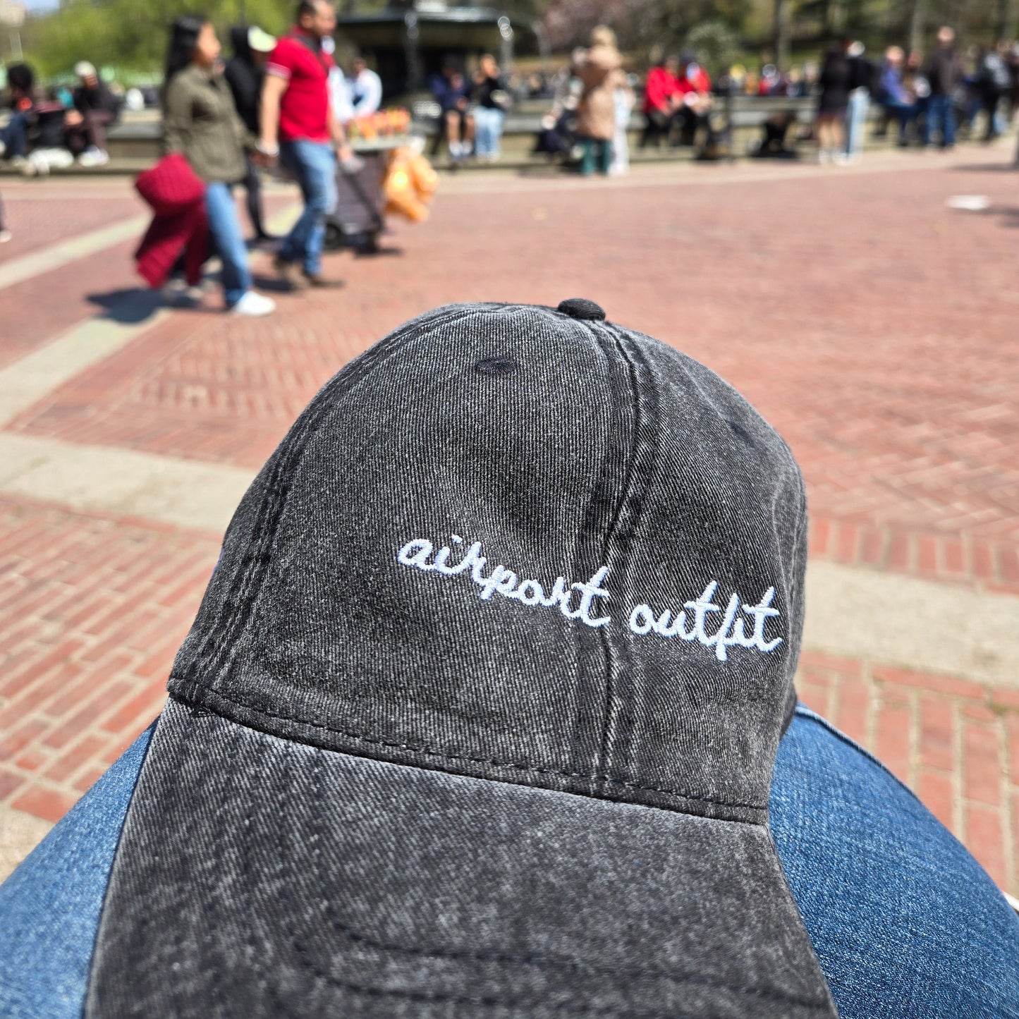 "Airport Outfit" Funny Hat for Travel Lovers - on knees