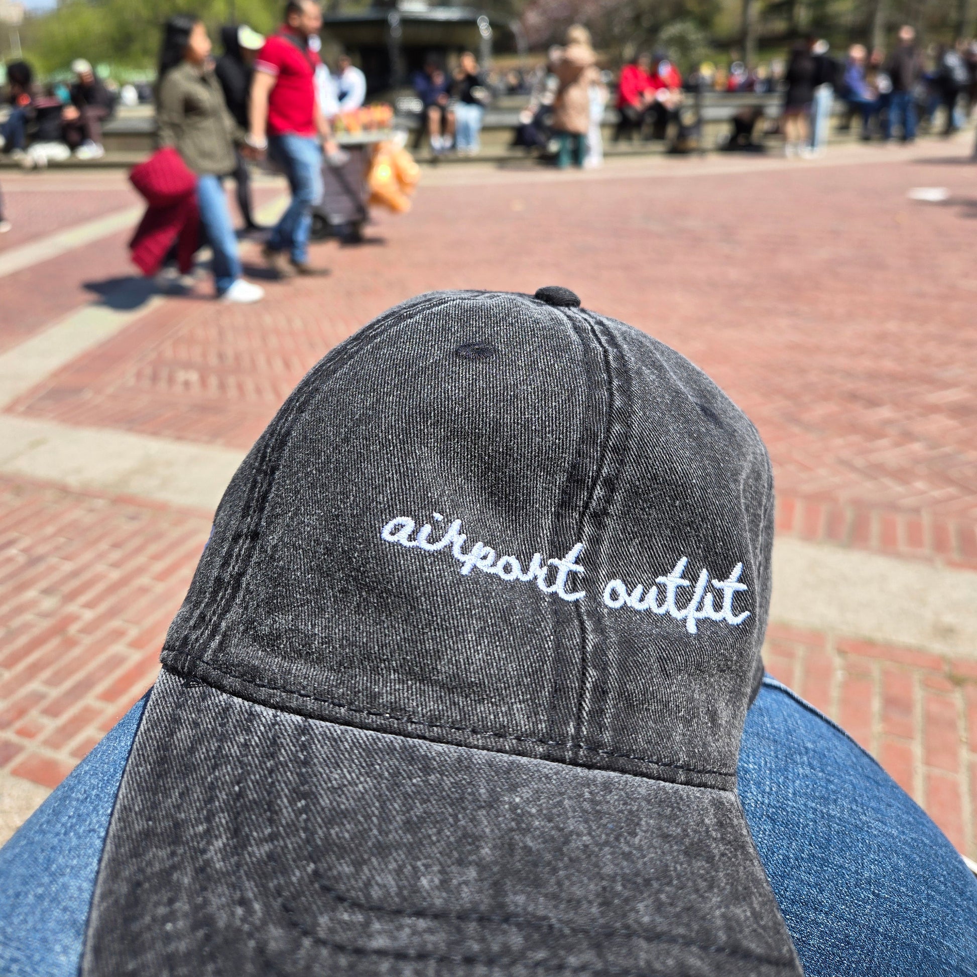 "Airport Outfit" Funny Hat for Travel Lovers - on knees