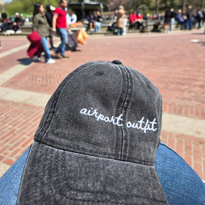 "Airport Outfit" Funny Hat for Travel Lovers - on knees