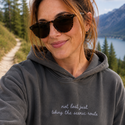 "Not Lost Just Taking the Scenic Route" Personalized Travel Truths Hoodie
