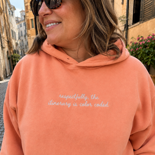 "Respectfully, the Itinerary is Color Coded" Personalized Travel Truths Hoodie