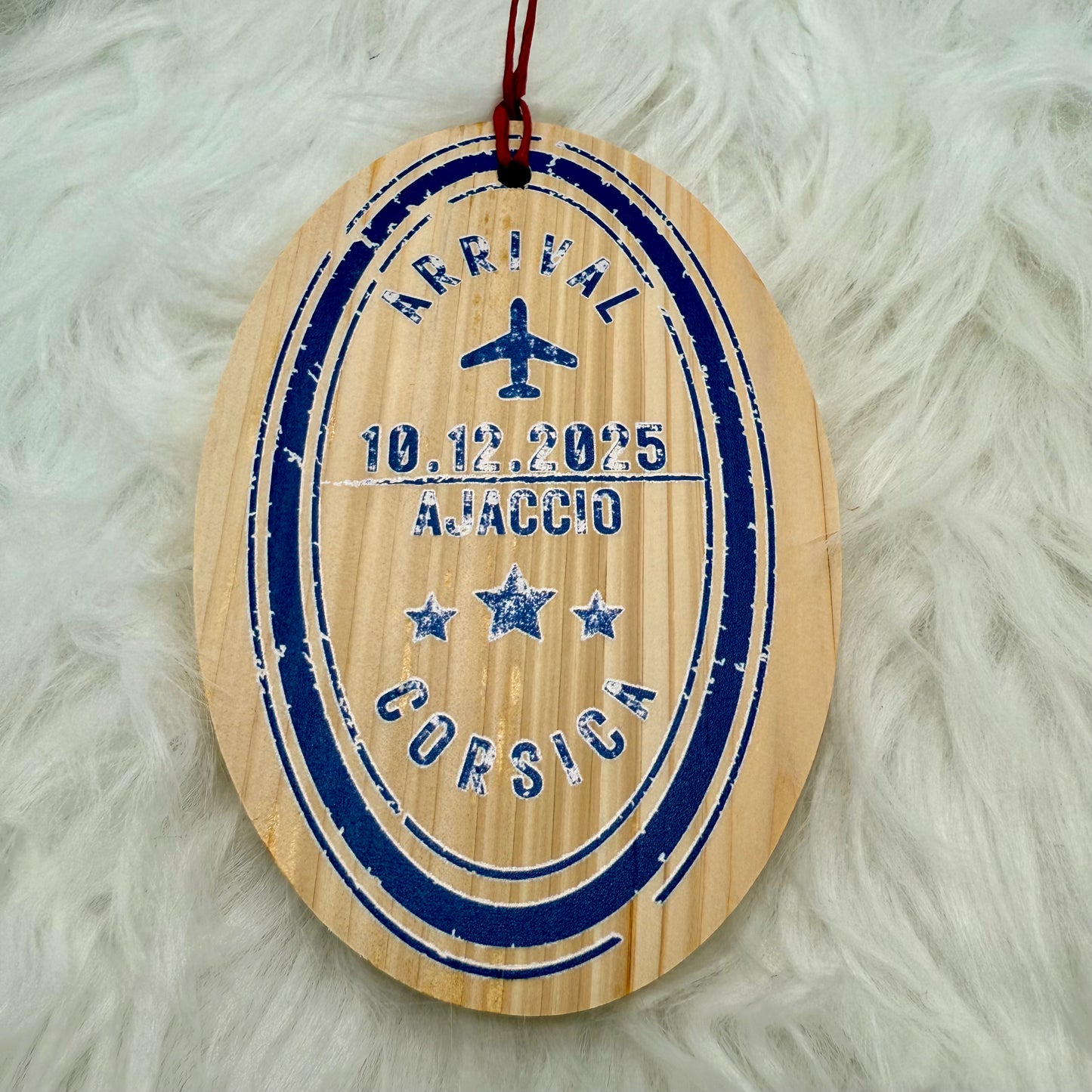 Personalized Passport Stamp Wooden Ornament