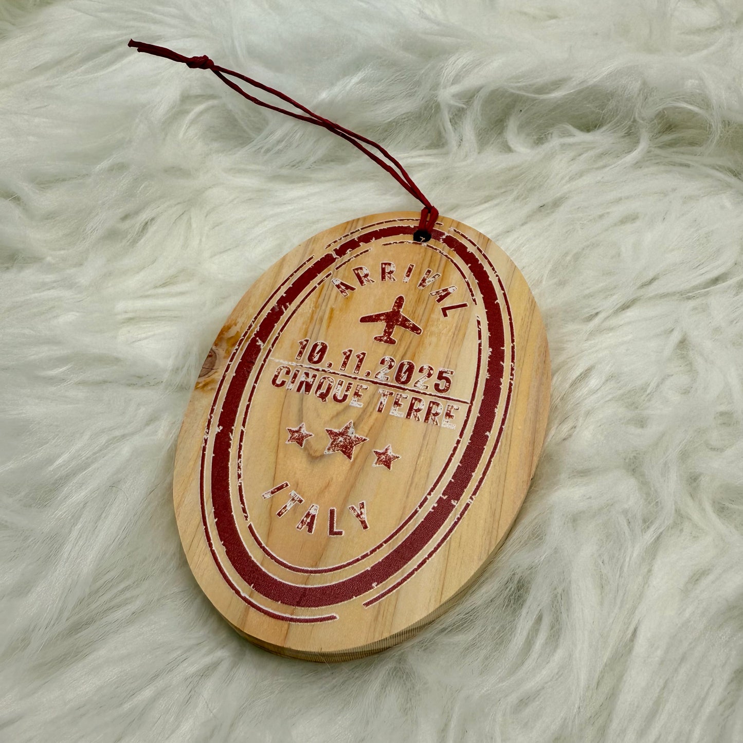 Personalized Passport Stamp Wooden Ornament