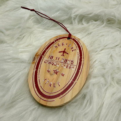 Personalized Passport Stamp Wooden Ornament