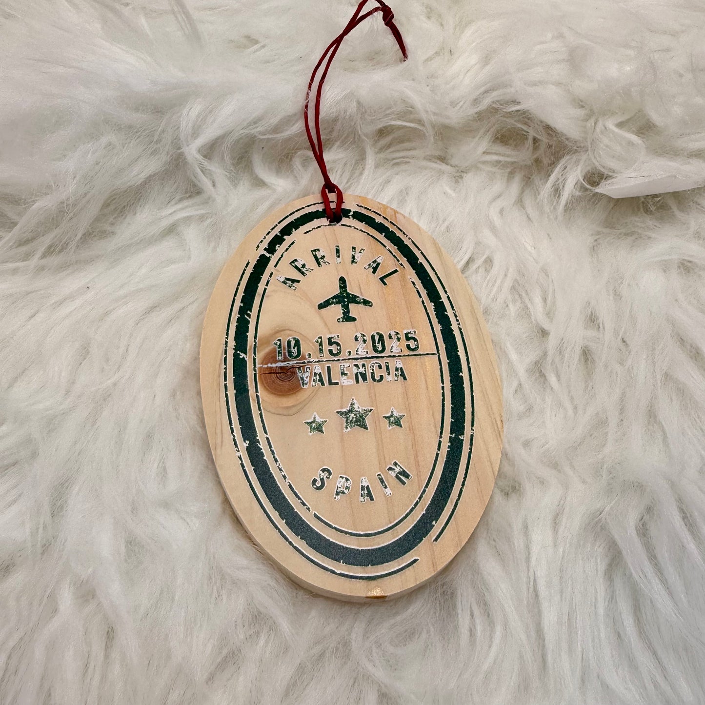Personalized Passport Stamp Wooden Ornament