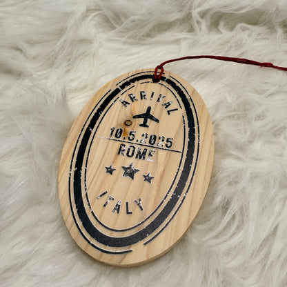 Personalized Passport Stamp Wooden Ornament
