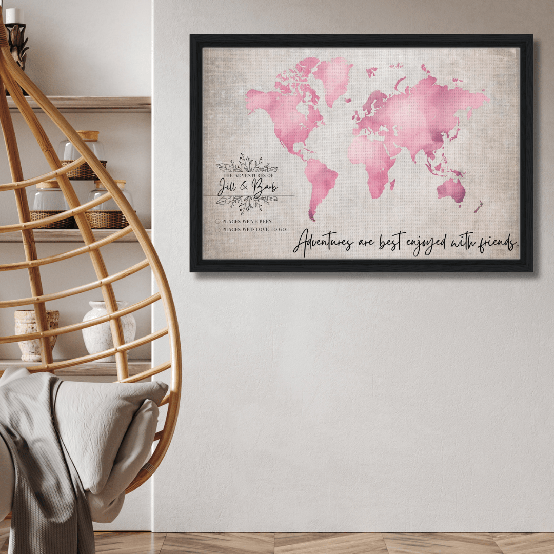 Adventures Are Best Enjoyed With Friends World Pin Map - Out of Office Outfitters - Print Material