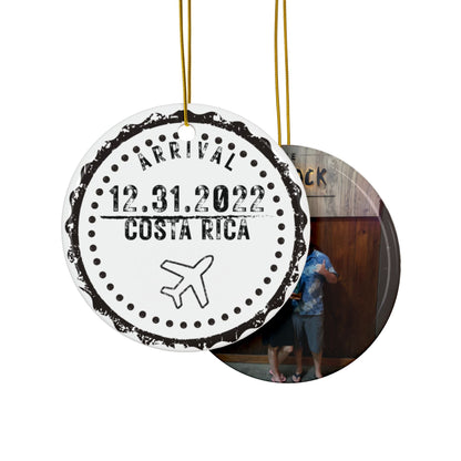 Arrival Passport Stamp Ceramic Ornament with Optional Photo - Out of Office Outfitters - Home Decor
