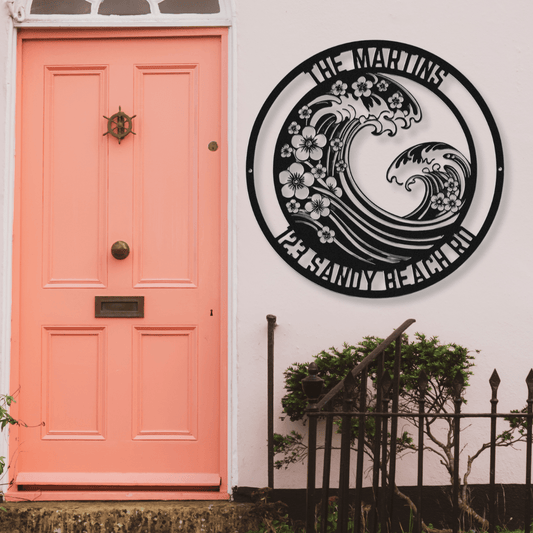 Chinoiserie Style Ocean Wave Address Sign - Out of Office Outfitters - Die - Cut Sign