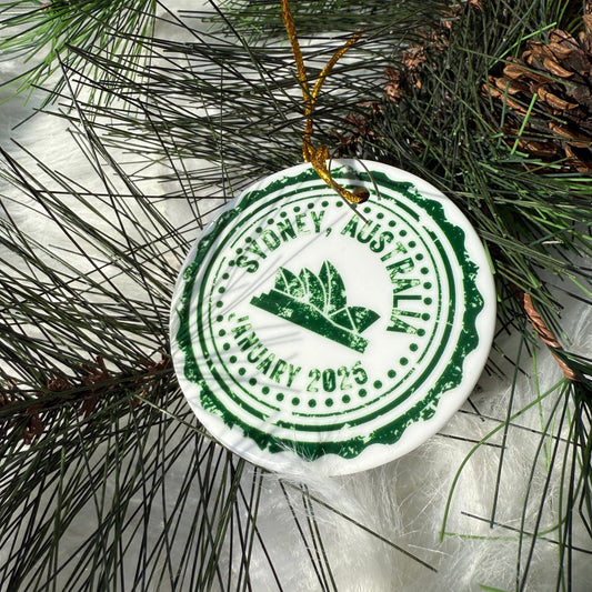 City Icon Passport Stamp Ceramic Ornament with Optional Photo - Out of Office Outfitters - Home Decor