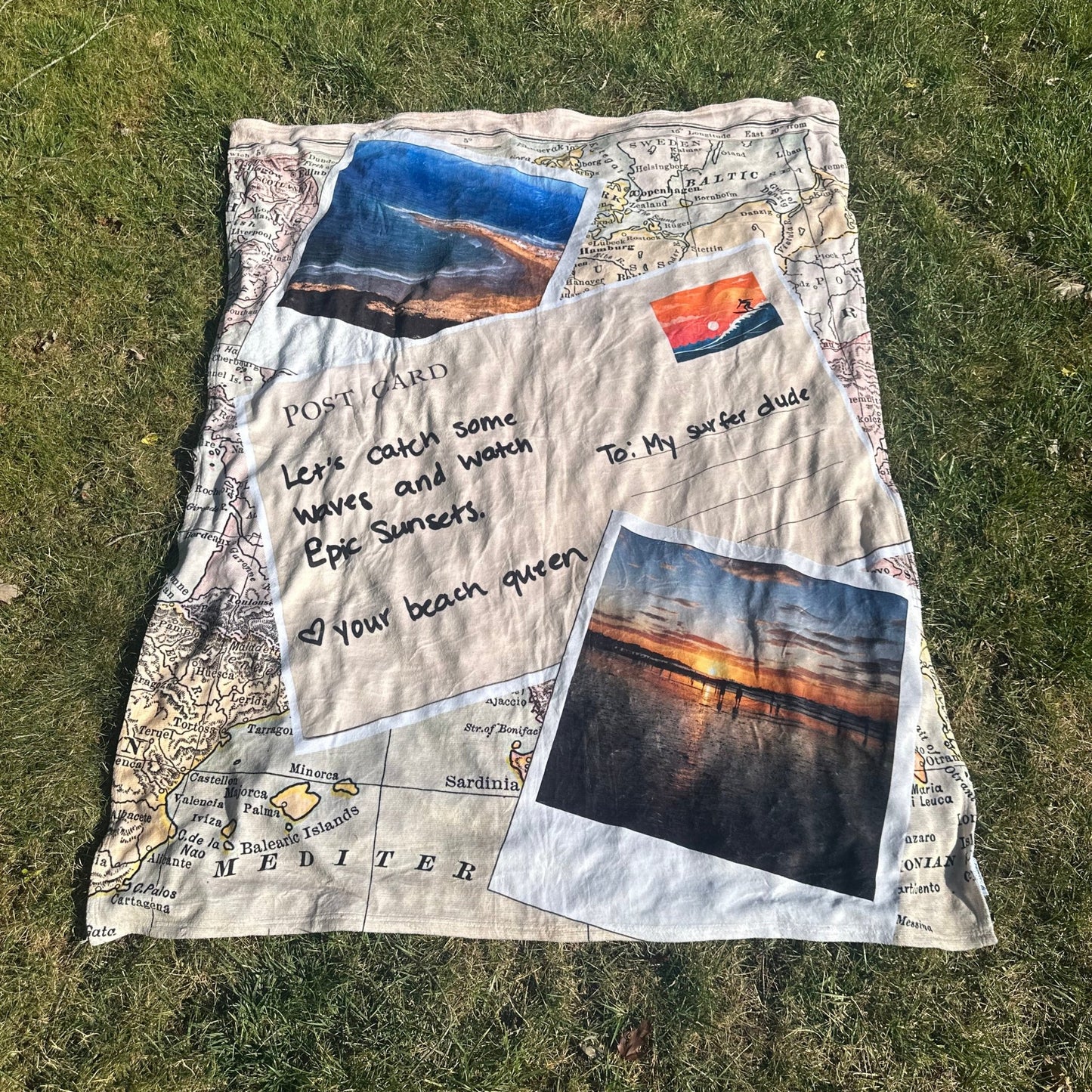 Cozy Plush Personalized Handwritten Postcard and Photo Travel Keepsake Blanket - Out of Office Outfitters - All Over Prints