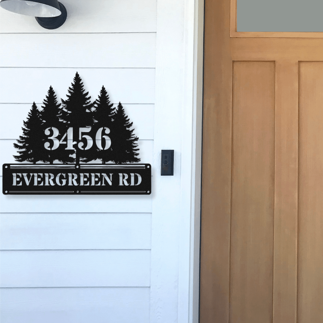 Evergreen Custom Metal Address Sign - Out of Office Outfitters - Die - Cut Sign