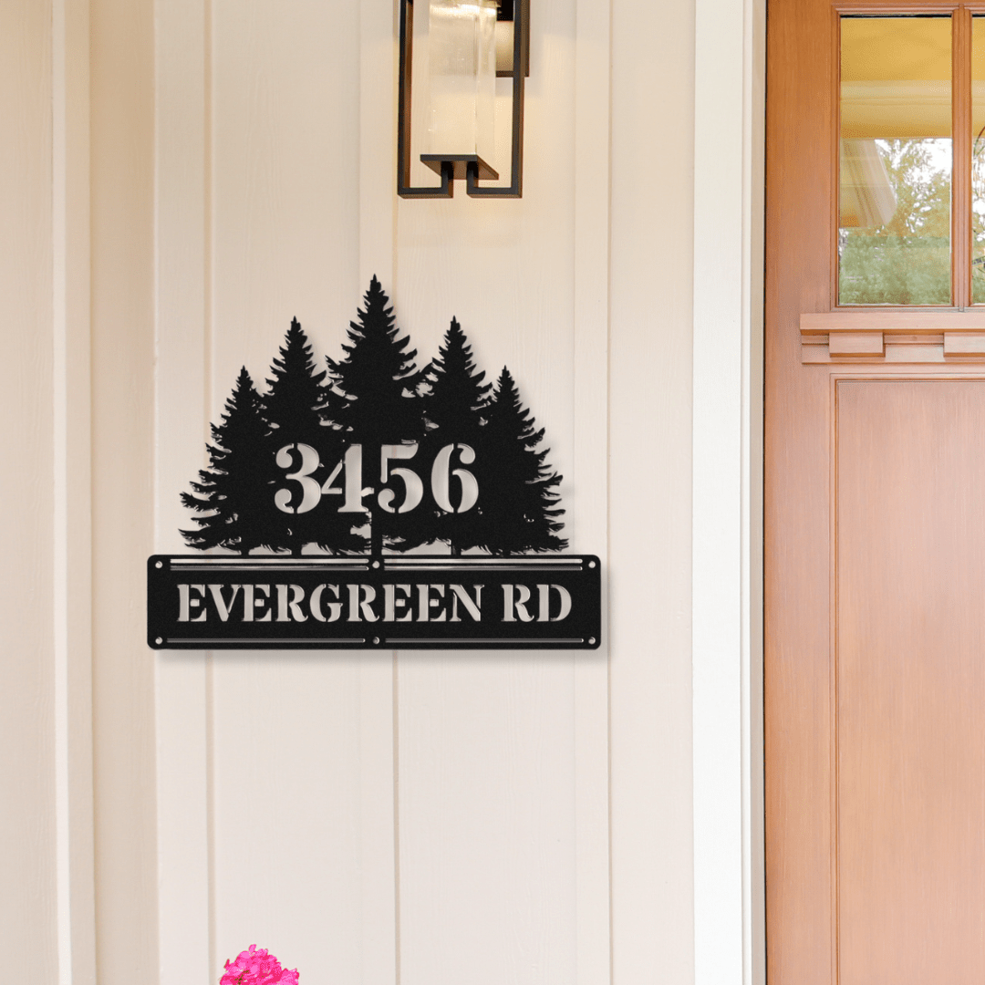 Evergreen Custom Metal Address Sign - Out of Office Outfitters - Die - Cut Sign