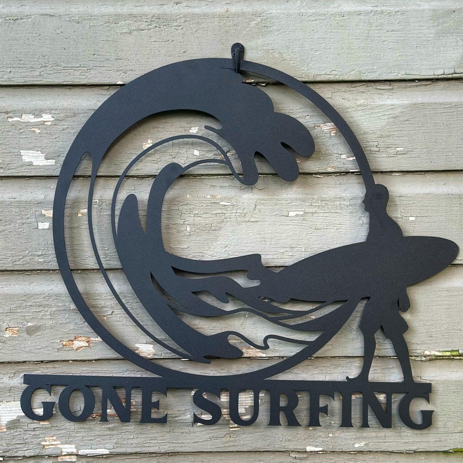 Gone Surfing Metal Sign (Personalize Me!) - Out of Office Outfitters - Die - Cut Sign