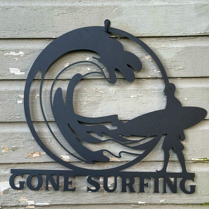 Gone Surfing Metal Sign (Personalize Me!) - Out of Office Outfitters - Die - Cut Sign