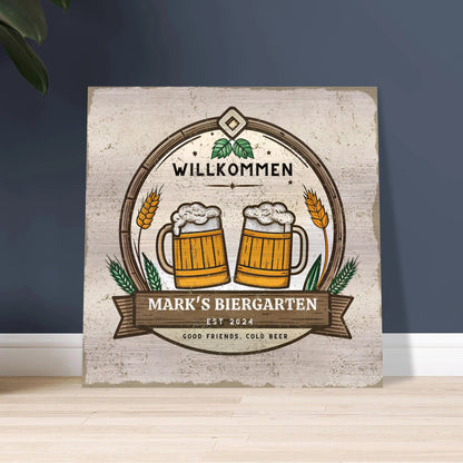 Good Friends, Cold Beer Biergarten Brushed Aluminum Bar Sign - Out of Office Outfitters - Print Material