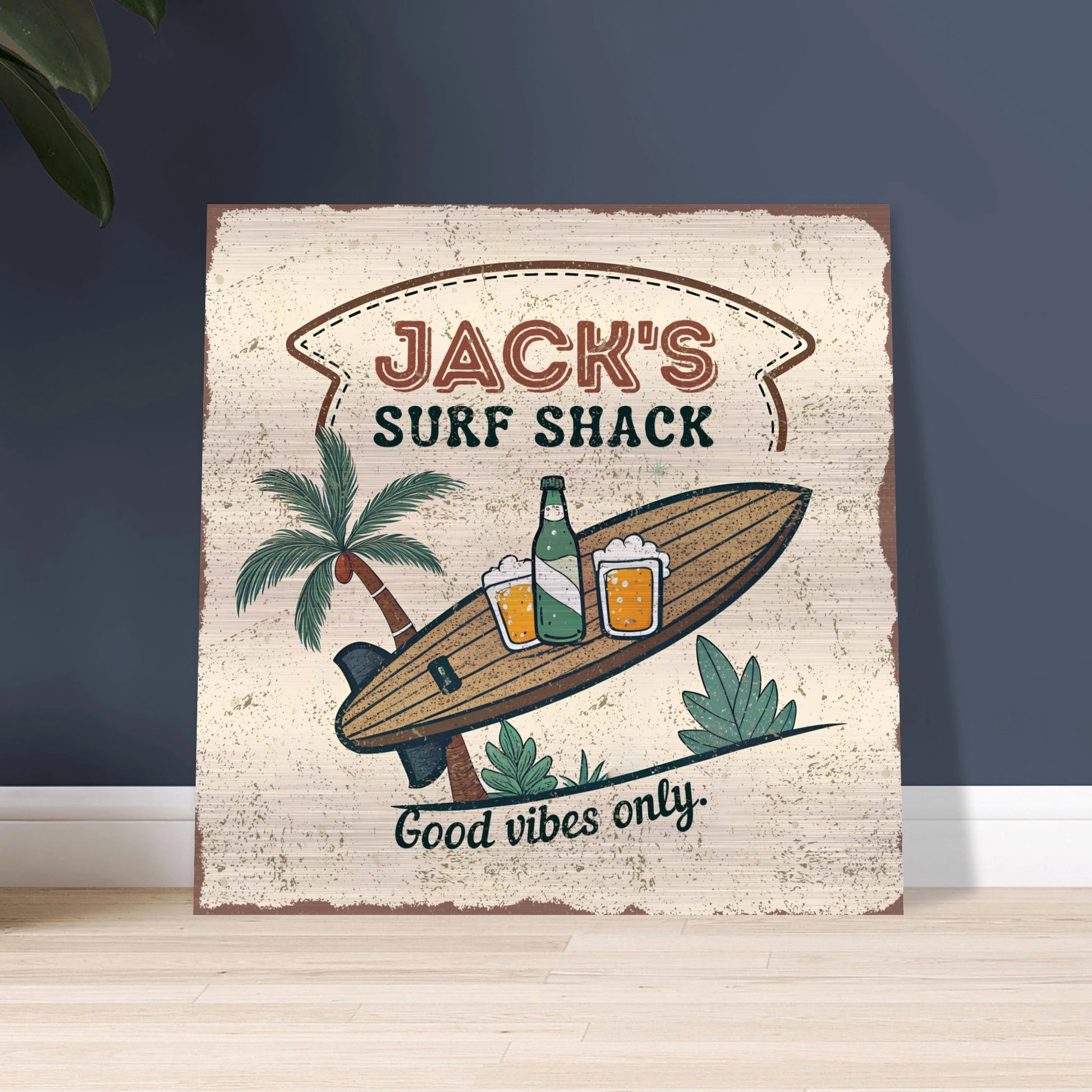 Good Vibes Only Surf Shack Brushed Aluminum Bar Sign - Out of Office Outfitters - Print Material