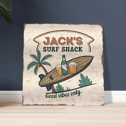 Good Vibes Only Surf Shack Brushed Aluminum Bar Sign - Out of Office Outfitters - Print Material