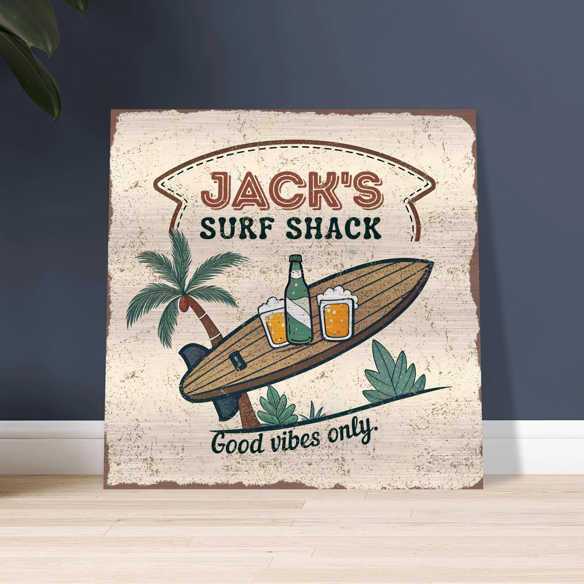 Good Vibes Only Surf Shack Brushed Aluminum Bar Sign - Out of Office Outfitters - Print Material