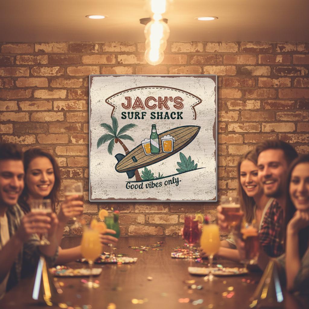 Good Vibes Only Surf Shack Brushed Aluminum Bar Sign - Out of Office Outfitters - Print Material