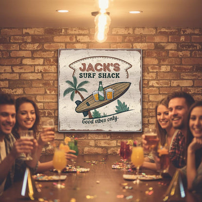 Good Vibes Only Surf Shack Brushed Aluminum Bar Sign - Out of Office Outfitters - Print Material