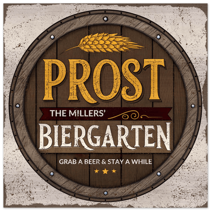 Grab a Beer and Stay a While Biergarten Brushed Aluminum Bar Sign - Out of Office Outfitters - Print Material