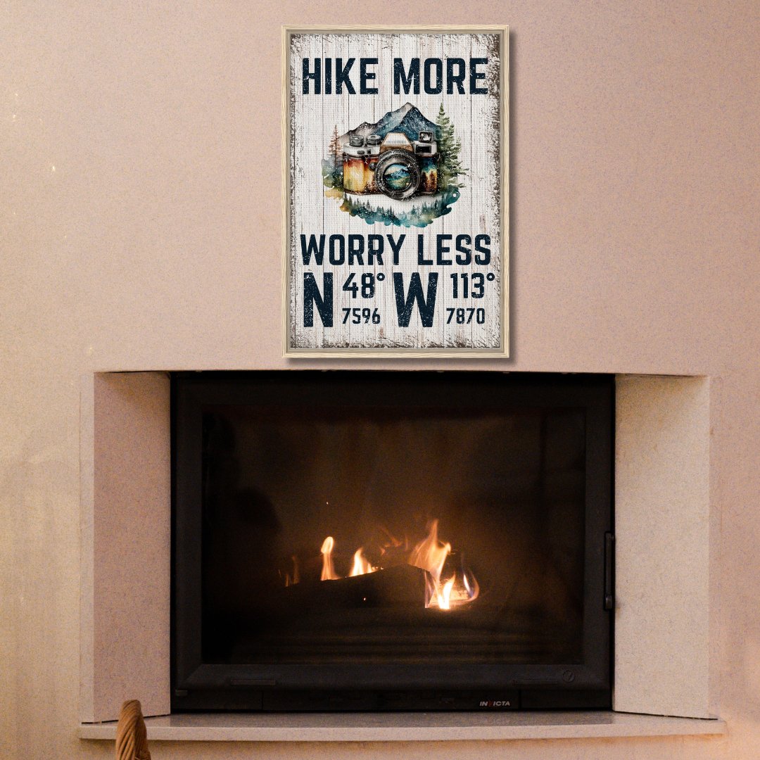 Hike More Worry Less (Wood) Framed Canvas - Out of Office Outfitters - Print Material