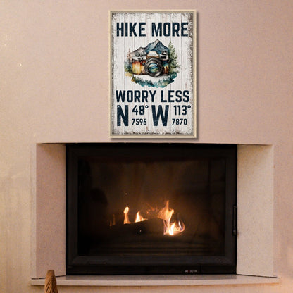 Hike More Worry Less (Wood) Framed Canvas - Out of Office Outfitters - Print Material