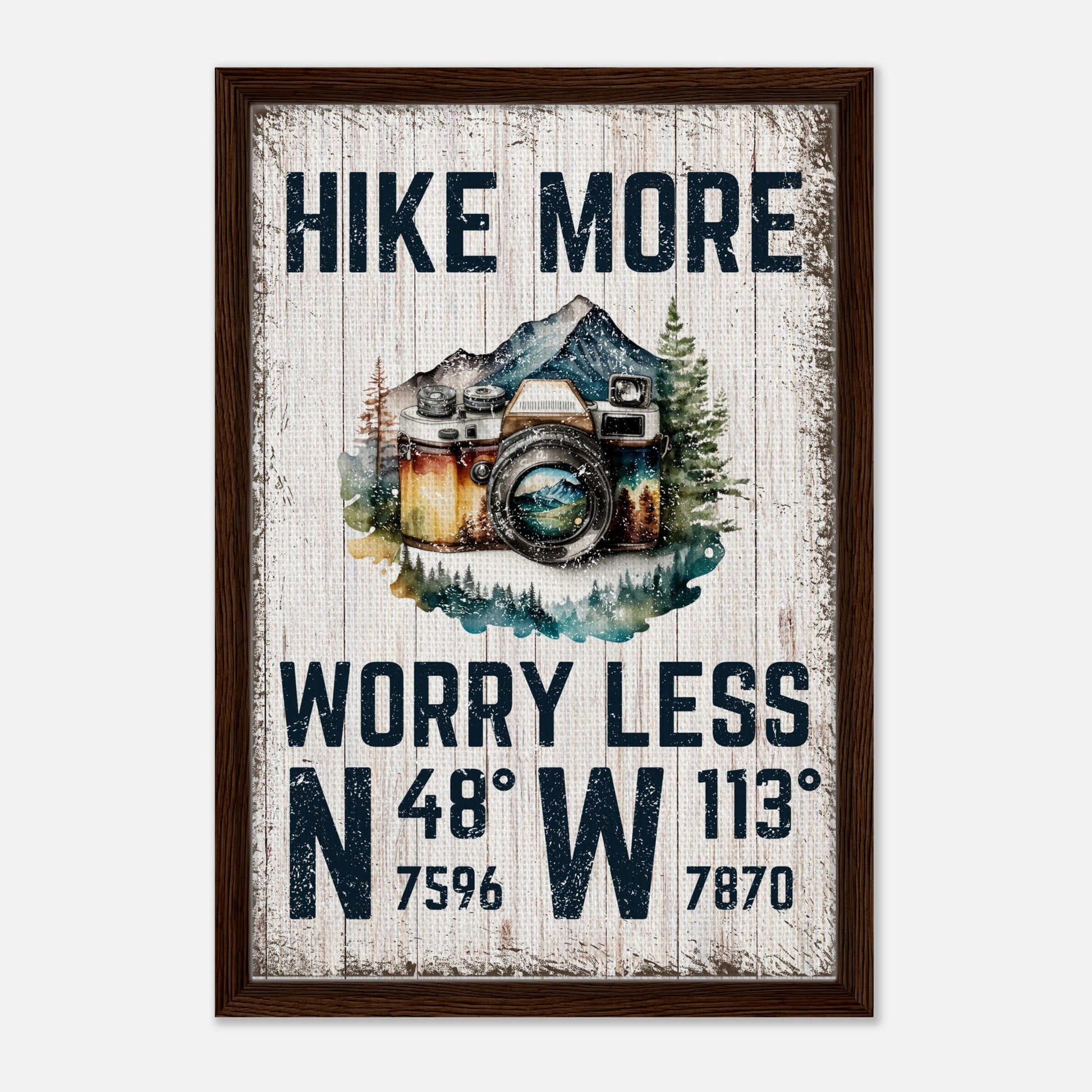 Hike More Worry Less (Wood) Framed Canvas - Out of Office Outfitters - Print Material
