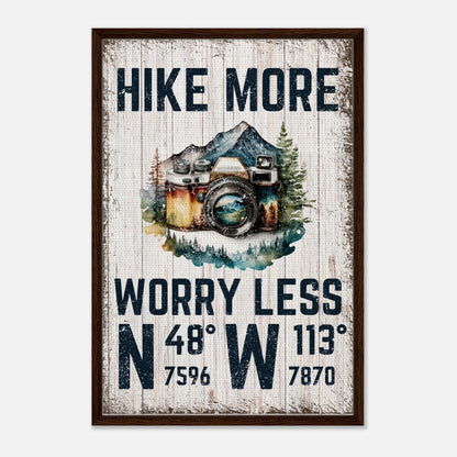Hike More Worry Less (Wood) Framed Canvas - Out of Office Outfitters - Print Material