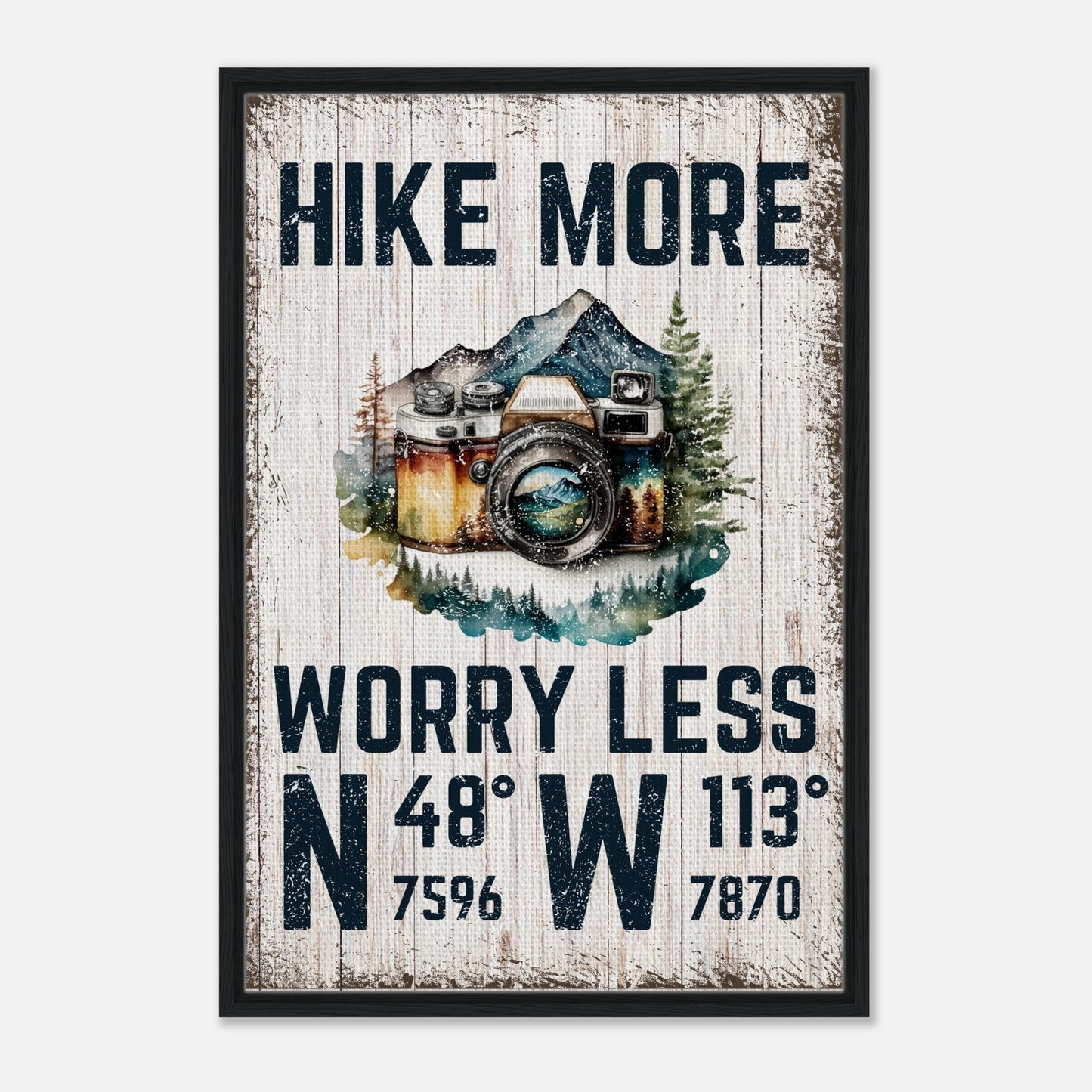 Hike More Worry Less (Wood) Framed Canvas - Out of Office Outfitters - Print Material