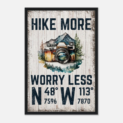 Hike More Worry Less (Wood) Framed Canvas - Out of Office Outfitters - Print Material