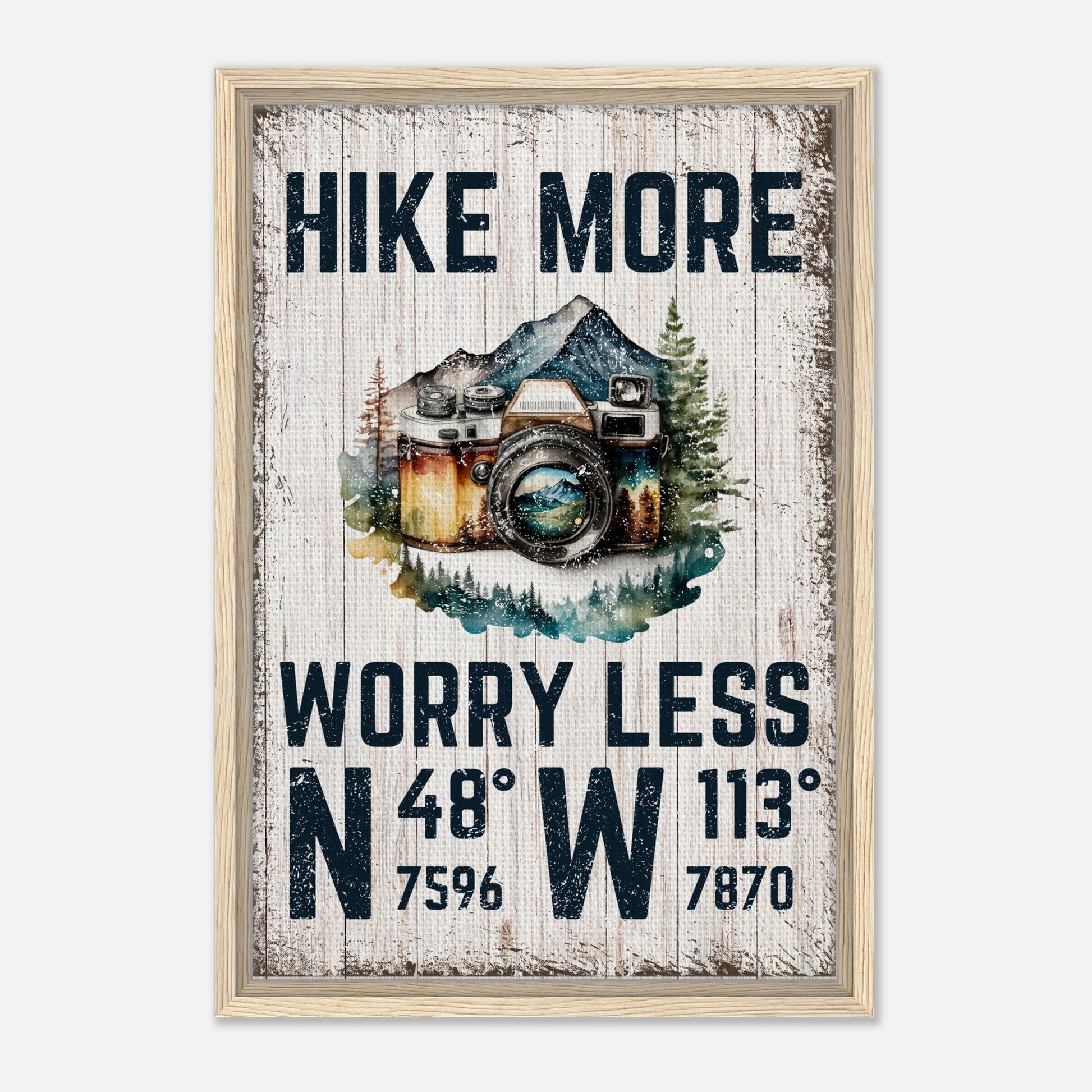 Hike More Worry Less (Wood) Framed Canvas - Out of Office Outfitters - Print Material