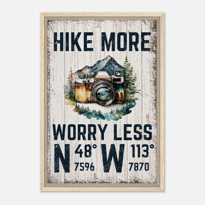 Hike More Worry Less (Wood) Framed Canvas - Out of Office Outfitters - Print Material