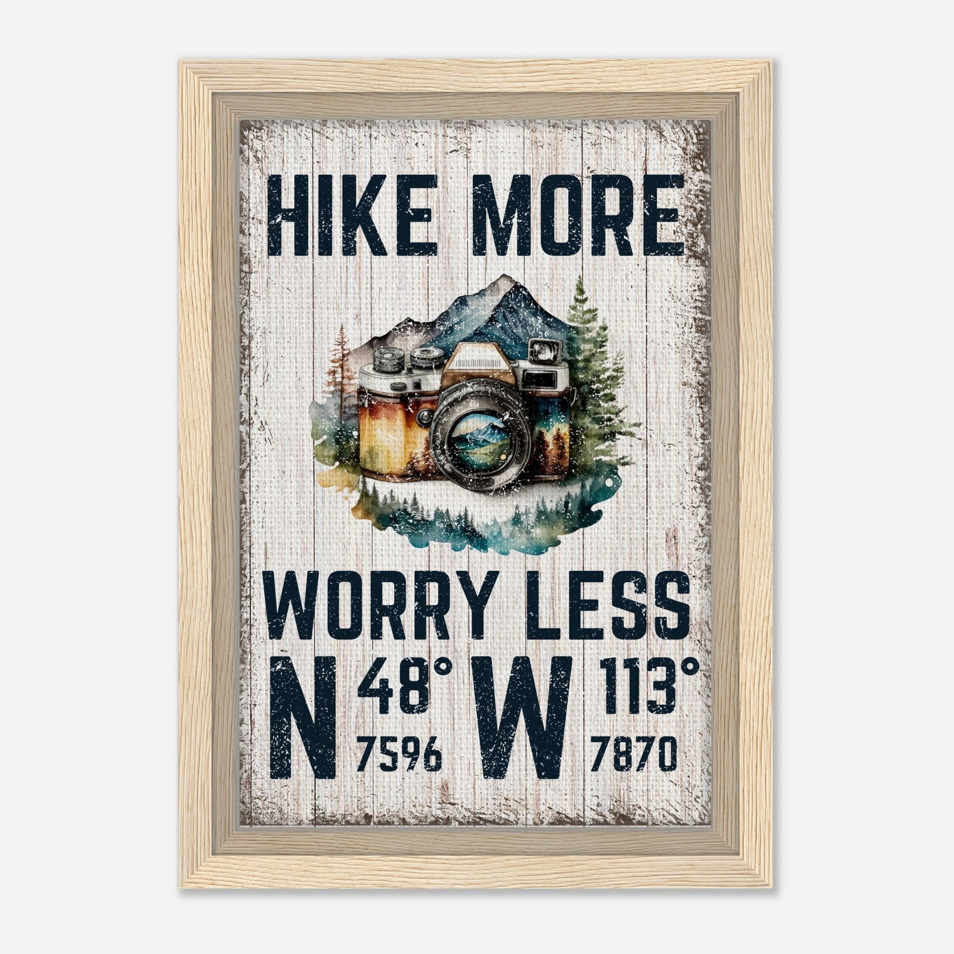 Hike More Worry Less (Wood) Framed Canvas - Out of Office Outfitters - Print Material