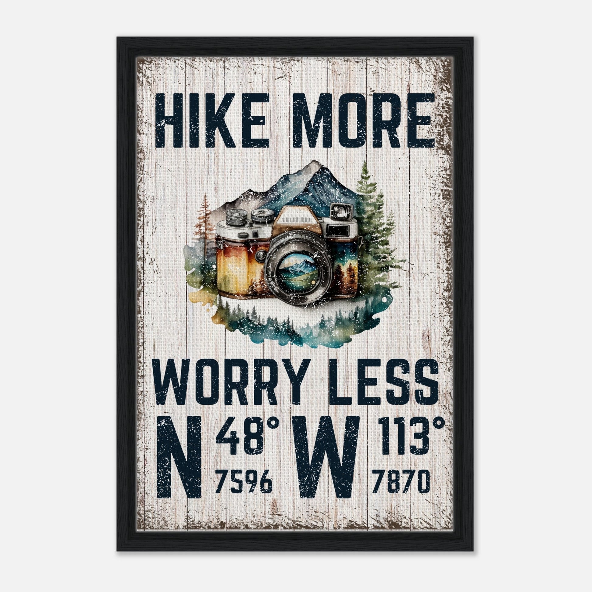 Hike More Worry Less (Wood) Framed Canvas - Out of Office Outfitters - Print Material