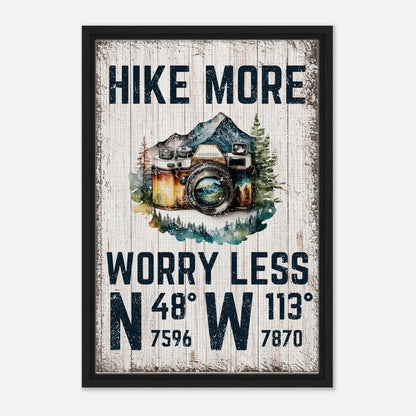 Hike More Worry Less (Wood) Framed Canvas - Out of Office Outfitters - Print Material