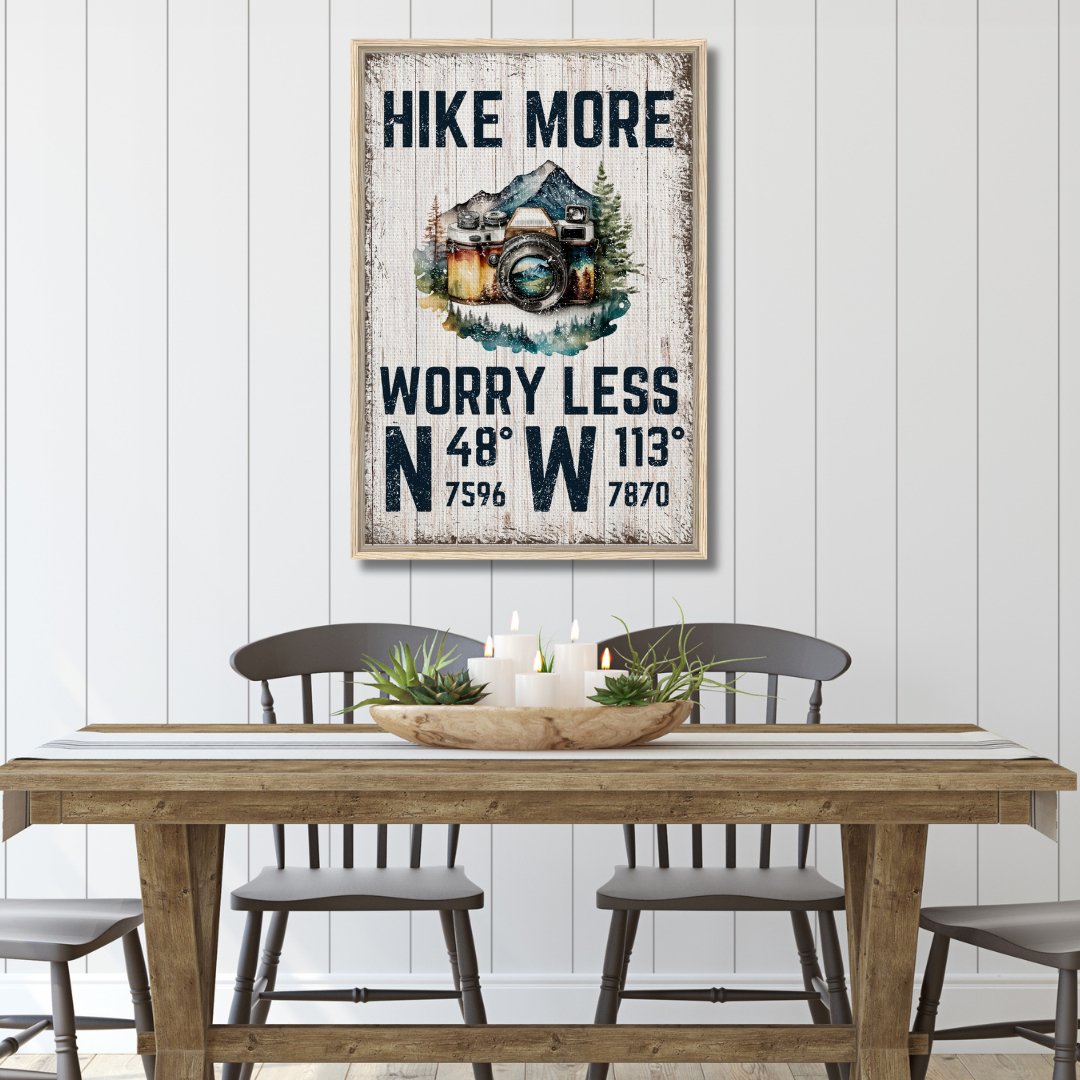 Hike More Worry Less (Wood) Framed Canvas - Out of Office Outfitters - Print Material