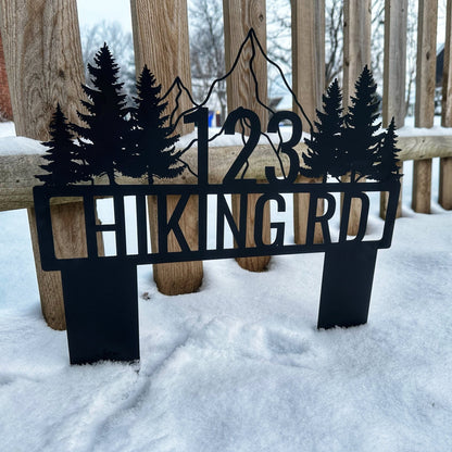 Hiking Yard Address Sign with Stakes - Out of Office Outfitters - Die - Cut Sign