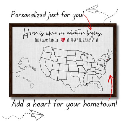 Home Is Where Our Adventure Begins United States Pin Map - Out of Office Outfitters - Print Material