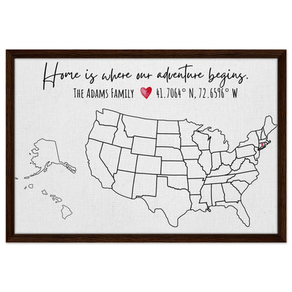 Home Is Where Our Adventure Begins United States Pin Map - Out of Office Outfitters - Print Material