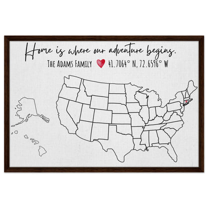 Home Is Where Our Adventure Begins United States Pin Map - Out of Office Outfitters - Print Material
