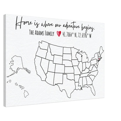 Home Is Where Our Adventure Begins United States Pin Map - Out of Office Outfitters - Print Material
