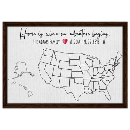 Home Is Where Our Adventure Begins United States Pin Map - Out of Office Outfitters - Print Material