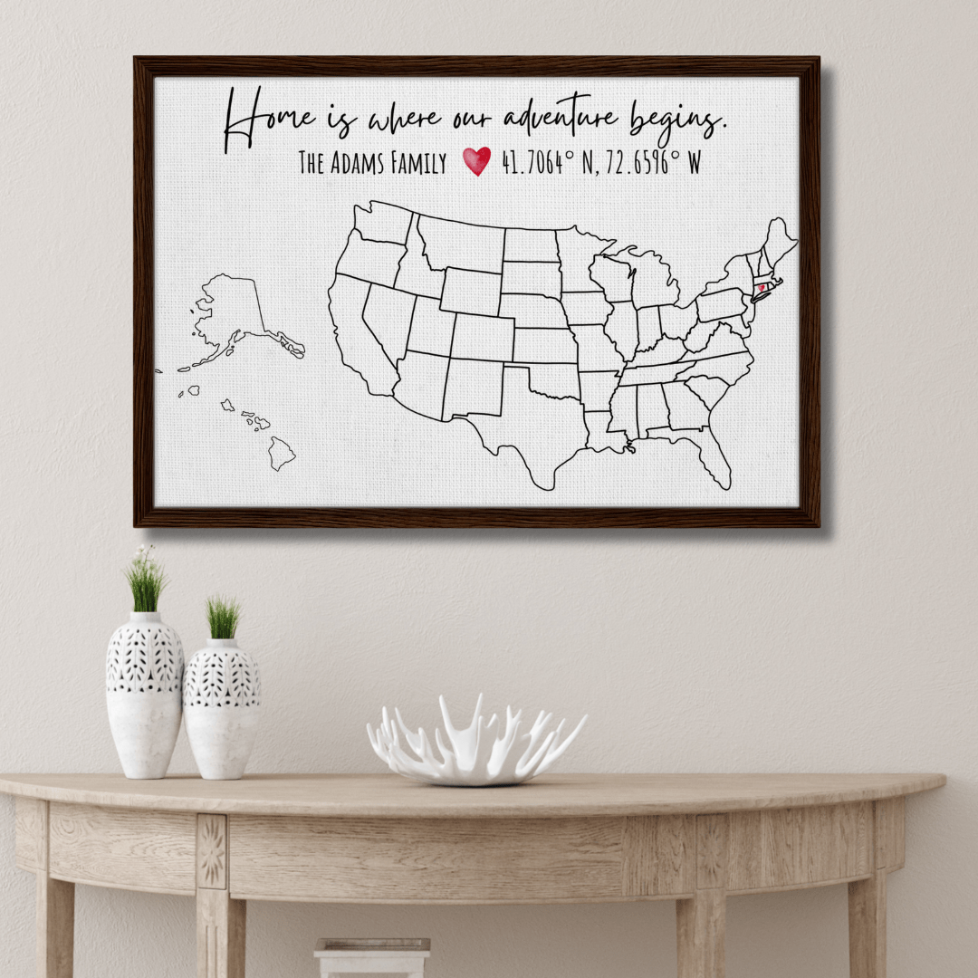 Home Is Where Our Adventure Begins United States Pin Map - Out of Office Outfitters - Print Material