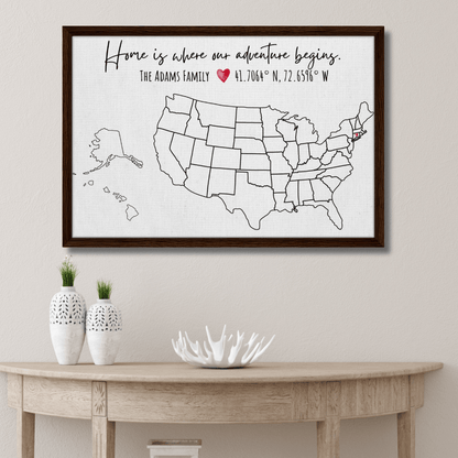 Home Is Where Our Adventure Begins United States Pin Map - Out of Office Outfitters - Print Material