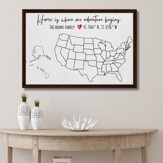 Home Is Where Our Adventure Begins United States Pin Map - Out of Office Outfitters - Print Material