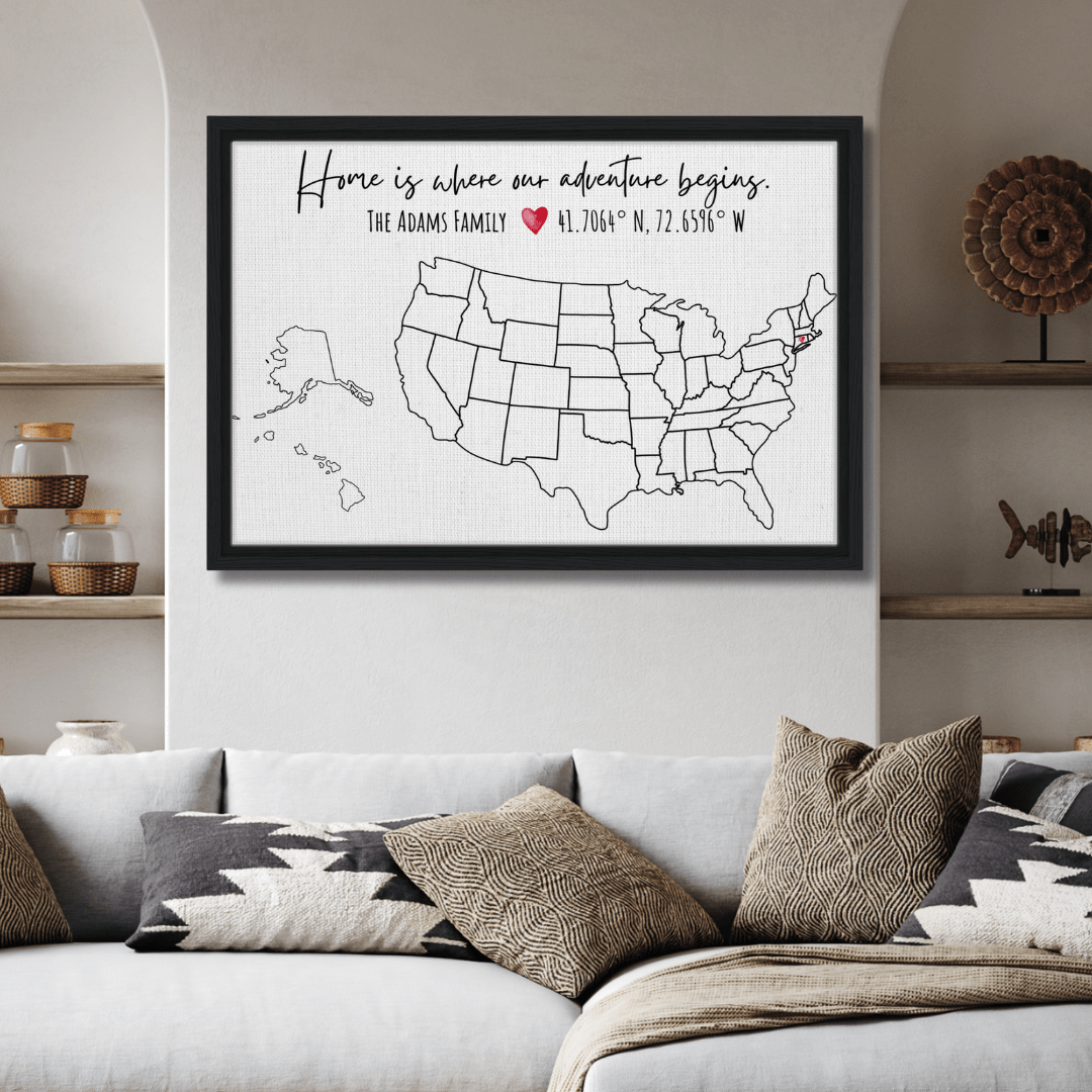 Home Is Where Our Adventure Begins United States Pin Map - Out of Office Outfitters - Print Material